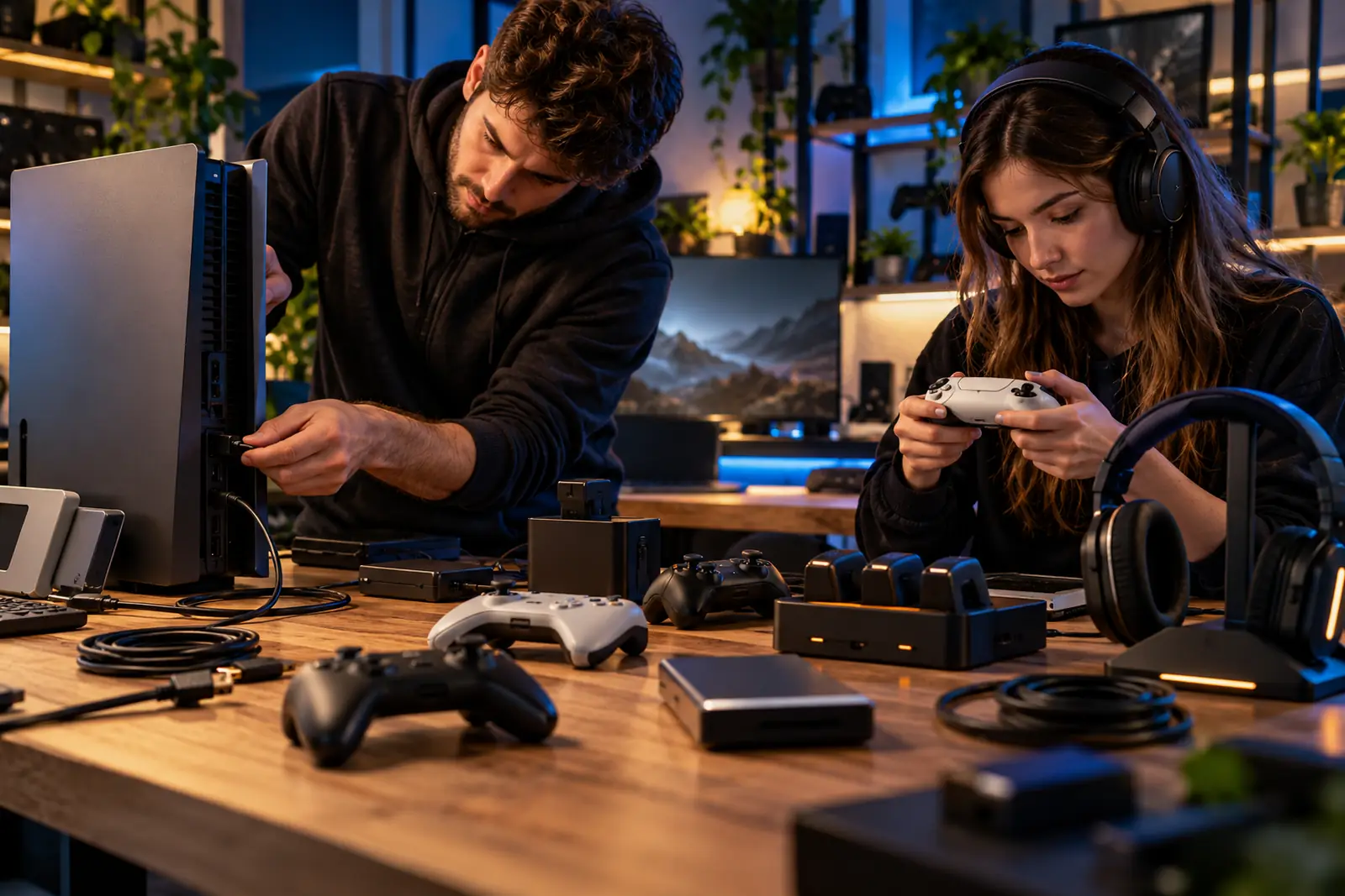 A tesztpad a szaküzleti gondolkodást mutatja. Gaming konzolok és perifériák kompatibilitási ellenőrzési jelenete